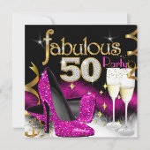 Fabulous 50th Party Glitter Hot Pink Champagne Kaart (Voorkant)