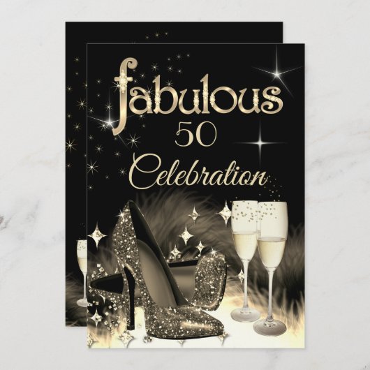 Fabulous 50th Party Glitter Sepia Beige Champagne Kaart (Voorkant / Achterkant)