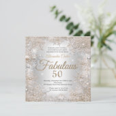 Fabulous 50th Party Photo Silver Beige Snowflakes Kaart (Staand voorkant)