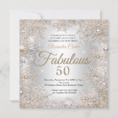 Fabulous 50th Party Photo Silver Beige Snowflakes Kaart (Voorkant)