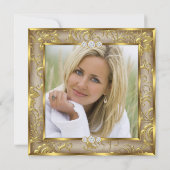 Fabulous 50th Photo Beige Brown Damask Gold Party Kaart (Achterkant)