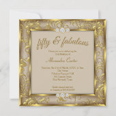 Fabulous 50th Photo Beige Brown Damask Gold Party Kaart (Voorkant)