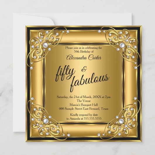 Fabulous 50th Photo black Gold-verjaardagsfeestje Kaart (Voorkant)