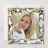 Fabulous 50th Photo Black White Gold Damask Party Kaart (Achterkant)