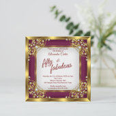 Fabulous 50th Photo Bourgogne Gold Party Kaart (Staand voorkant)