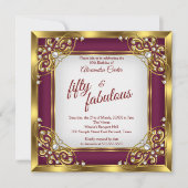 Fabulous 50th Photo Bourgogne Gold Party Kaart (Voorkant)