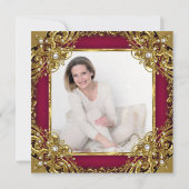 Fabulous 50th Photo burgundy Red beige Gold Party Kaart (Achterkant)