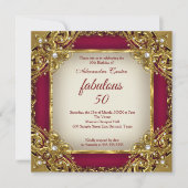 Fabulous 50th Photo burgundy Red beige Gold Party Kaart (Voorkant)