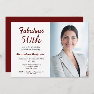 Fabulous 50th Photo Red Birthday Party Invitation Kaart
