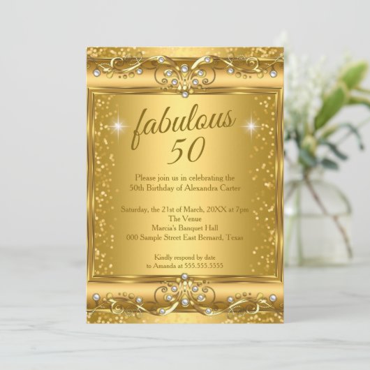 Fabulous 50th Photo sparkle Gold-verjaardagsfeest Kaart (Staand voorkant)