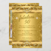 Fabulous 50th Photo sparkle Gold-verjaardagsfeest Kaart (Voorkant / Achterkant)