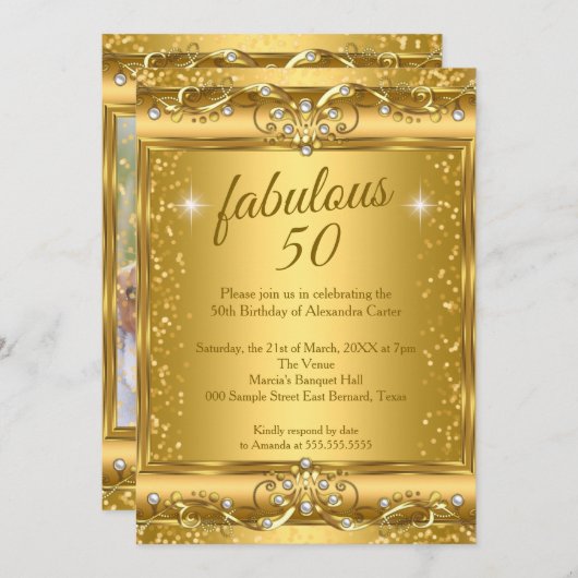 Fabulous 50th Photo sparkle Gold-verjaardagsfeest Kaart (Voorkant / Achterkant)
