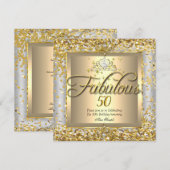 Fabulous 50th Princess Gold Silver Grey Party Kaart (Voorkant / Achterkant)