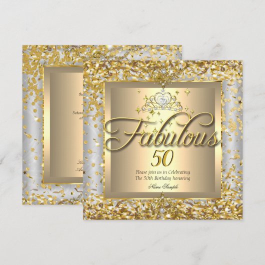 Fabulous 50th Princess Gold Silver Grey Party Kaart (Voorkant / Achterkant)
