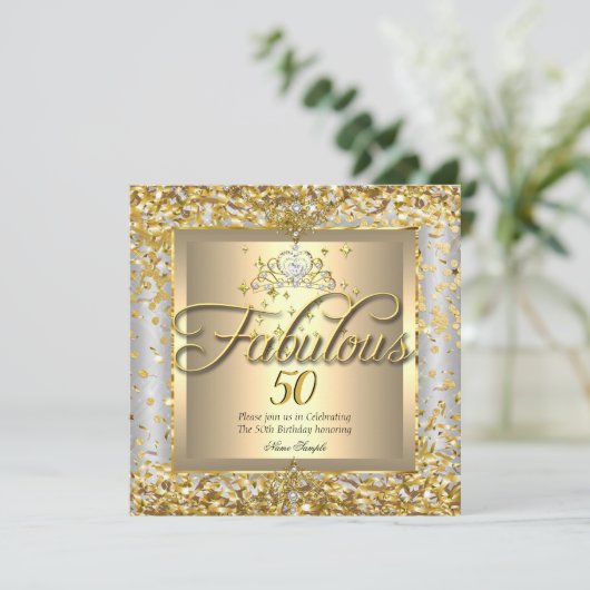 Fabulous 50th Princess Gold Silver Grey Party Kaart (Staand voorkant)