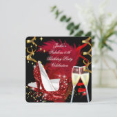 Fabulous 50th Red Glitter High Hiel Party Kaart (Staand voorkant)