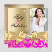 Fabulous 50th roze Gold Leaf & Bow 50th Birthday Kaart (Voorkant / Achterkant)