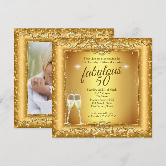 Fabulous 50th sparkle Gold champagne Party Foto Kaart (Voorkant / Achterkant)