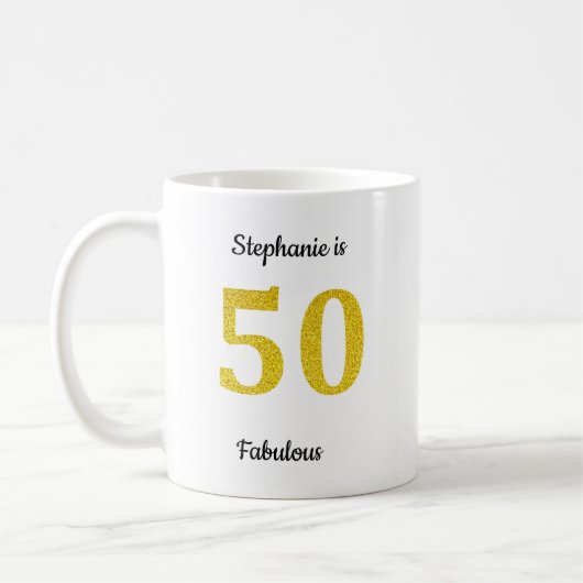 Fabulous 50th Verjaardag Gouden Glitter Monogram N Koffiemok (Links)