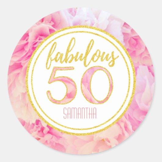 Fabulous 50th Verjaardag Roze Goud Glitter Ronde Sticker (Voorkant)