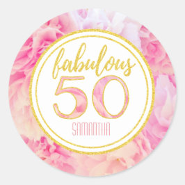 Fabulous 50th Verjaardag Roze Goud Glitter Ronde Sticker