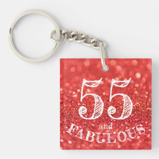 Fabulous 55 Birthday Coral Glitter Double Sided Sleutelhanger (Voorkant)
