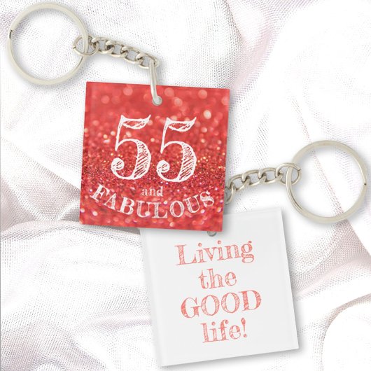 Fabulous 55 Birthday Coral Glitter Double Sided Sleutelhanger
