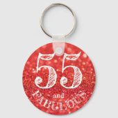 Fabulous 55th Birthday Coral Glitter Sparkle Sleutelhanger (Voorkant)