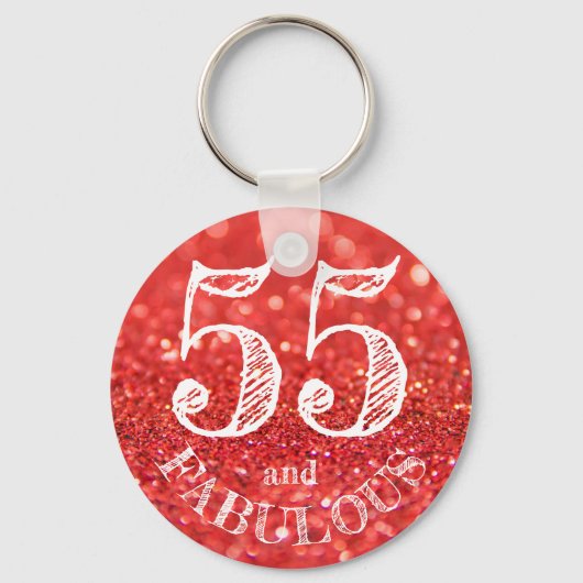 Fabulous 55th Birthday Coral Glitter Sparkle Sleutelhanger (Voorkant)