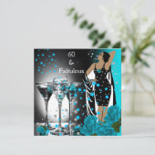 Fabulous 60 60th Birthday Blauwgroen Rozen Martini Kaart (Staand voorkant)