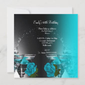 Fabulous 60 60th Birthday Blauwgroen Rozen Martini Kaart (Achterkant)