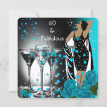 Fabulous 60 60th Birthday Blauwgroen Rozen Martini Kaart<br><div class="desc">Fabulous Rozen Martini 60th 60 Birthday Party Retro Diva Art deco Blauwgroen blue Black Invitation Birthday Party. Wijzigen in 50e,  40e,  30e,  Aanpassen met je eigen details. Overeenkomende RSVP beschikbaar.</div>