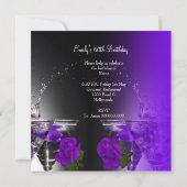 Fabulous 60 60th Birthday Paarse Rozen Martini Kaart (Achterkant)