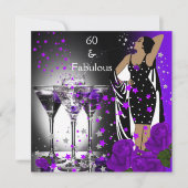 Fabulous 60 60th Birthday Paarse Rozen Martini Kaart (Voorkant)