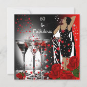 Fabulous 60 60th Birthday Party Red Roses Martini Kaart (Voorkant)