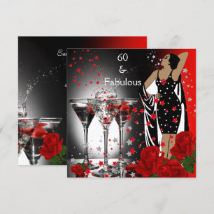 Fabulous 60 60th Birthday Party Red Roses Martini Kaart