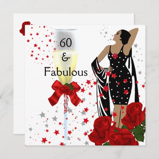 Fabulous 60 60th Birthday Party Red Roses White Kaart (Voorkant / Achterkant)
