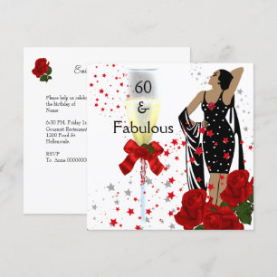 Fabulous 60 60th Birthday Party Red Roses White Kaart