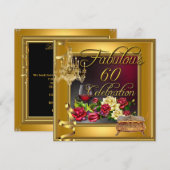 Fabulous 60 Celebration 60th Gold Red Roses Wine Kaart (Voorkant / Achterkant)