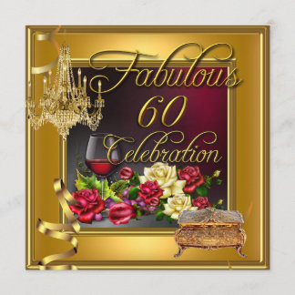 Fabulous 60 Celebration 60th Gold Red Roses Wine Kaart