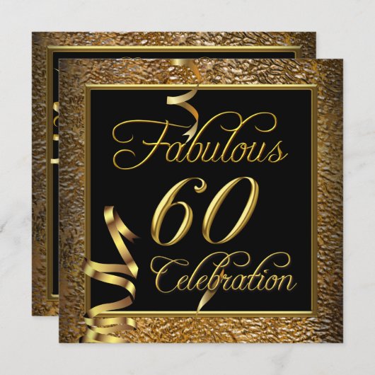 Fabulous 60 Celebration Gold Black Birthday Party Kaart (Voorkant / Achterkant)