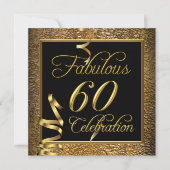 Fabulous 60 Celebration Gold Black Birthday Party Kaart (Voorkant)