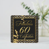 Fabulous 60 Chevron Gold Black Birthday Party Kaart (Staand voorkant)