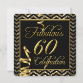 Fabulous 60 Chevron Gold Black Birthday Party Kaart (Voorkant)