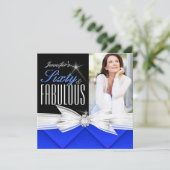 Fabulous 60 Foto Blue Elegant Birthday Party 3 Kaart (Staand voorkant)