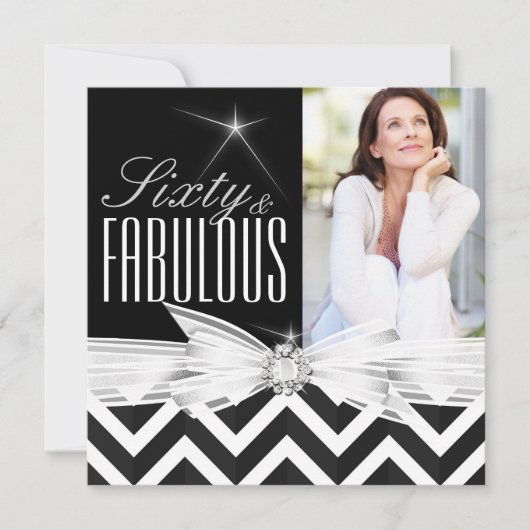 Fabulous 60 Foto Chevron Black White Birthday Kaart (Voorkant)