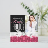 Fabulous 60 Foto Damask Pink 60th Birthday Party Kaart (Staand voorkant)