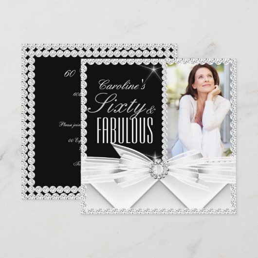 Fabulous 60 Foto Elegant Black White Birthday 2 Kaart (Voorkant / Achterkant)