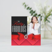 Fabulous 60 Foto Red Black Elegant Birthday Kaart (Staand voorkant)