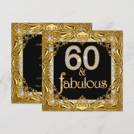 Fabulous 60 Gold Diamond Black 60th Birthday Party Kaart (Voorkant / Achterkant)